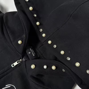 Sweat à capuche pour homme en molleton français lourd avec logo personnalisé, broderie, strass, style hip-hop streetwear, fermeture éclair, coupe classique - Product Image 6