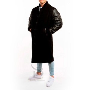 Nuevo lujo 100% lana Chenille bordado cuerpo de lana negra y mangas de cuero negro Letterman Varsity chaqueta abrigo para hombres OEM - Product Image 5