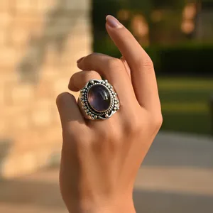Art Palace Vintage 925 <b>Silver</b> Oval Cut Amethyst Bezel Setting Gemstone <b>Ring</b> Women's Everyday Wear Gift - Product Image 2
