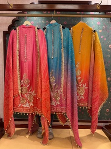 Ensemble Kurti en soie Chinon pure douce de qualité supérieure tenue 3 pièces élégante avec tissu confortable parfait pour une tenue de fête et décontractée quotidienne - Product Image 5