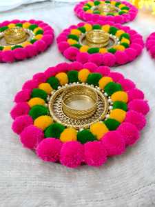 Pom Pom rangoli ที่วางเทียนทีไลท์ที่มีสีสันกลางแจ้ง Diya MAT สำหรับ Diwali การตกแต่งงานแต่งงานที่ดีที่สุด kolam บ้านร้อนตกแต่ง - Product Image 3