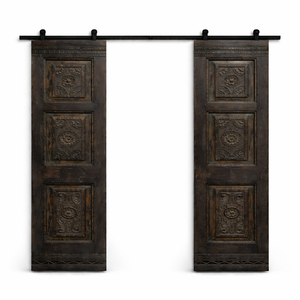 Puerta Corredera Doble de Madera Maciza Tallada a Mano |   Puerta Interior de Estilo Industrial Loft |   Tamaños y Acabados Personalizados Disponibles - Product Image 2