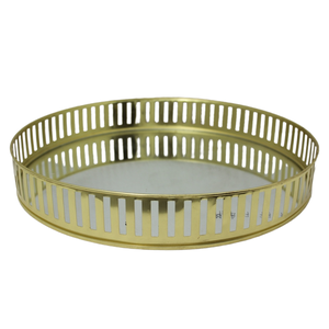 Plateau fantaisie dessus de Table décoratif verre et fer rond miroir plateau laiton plaqué plat pour servir et décoration de la maison - Product Image 1