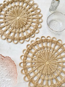 Assiette ronde en rotin avec bordure soleil Produits écologiques Made in Vietnam Napperon Décoration de table Vente en gros - Product Image 5