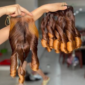 Prix le plus élevé rebondissant cheveux crus surbrillance couleur vietnamien extensions de cheveux humains faisceaux ensemble fermeture 2025 - Product Image 6