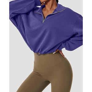 Sudaderas con capucha cortas con cremallera de cuello alto para mujer, sudadera recortada con media cremallera, Top Atlético transpirable de secado rápido, sudaderas con capucha de talla grande - Product Image 3