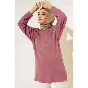 Tunique oversize Rose poussiéreuse manches longues pierres brillantes grande taille femmes Style Boho col carré Design translucide occasions de jour - Product Image 2