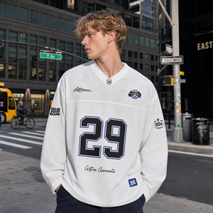 Maillot de hockey personnalisé à manches longues, respirant, en maille, style fan, avec numéro, streetwear, rétro, pour le jour du match - Product Image 1