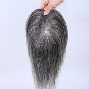 Extensiones de Cabello Remy Salt Pepper, con Doble Trama y Base de Malla Mono, Reemplazo Capilar para Mujer, Cabello Humano Virgen Indio Gris de Alta Calidad - Product Image 1