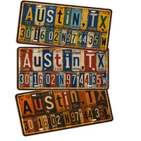 Letrero Metálico Vintage de Texas con Letras de Austin, Letrero de Metal Rústico Retro, Decoración de Pared de Bar Estilo Antiguo