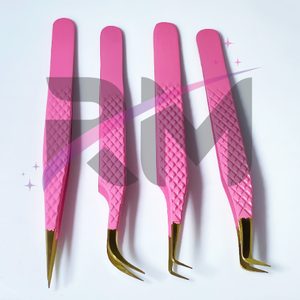 RMI ชุดแหนบต่อขนตาสำหรับต่อขนตาปลายพลาสม่าเคลือบด้วยผงสีชมพูสำหรับเด็กทำจากสเตนเลสสตีล - Product Image 1