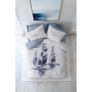 Parure de lit de luxe en coton satiné Indigo Skipped pour lit King Size, 4 pièces, idéale pour la maison et le salon, pour Noël - Product Image 1