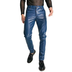 Nueva llegada Pantalones de cuero ajustados para hombres Cintura media Ropa de alta calidad en color azul Precio barato - Product Image 1