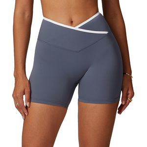 Pantalones cortos de Yoga de cintura alta cruzados para mujer 2025, pantalones cortos de Yoga personalizables con patrón de melocotón desnudo - Product Image 4