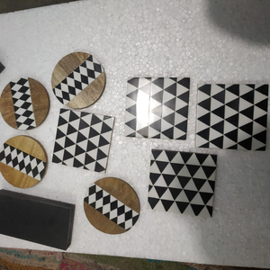 Posavasos de madera con Mango absorbente de agua, posavasos de mesa de sublimación con incrustación de resina, diseño personalizado, venta al por mayor - Product Image 1