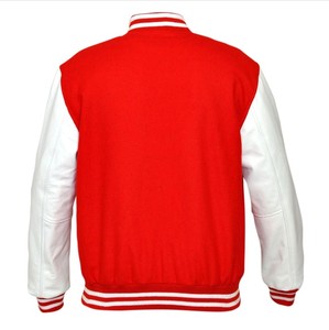 <b>Men's</b> Pink Knitted Varsity <b>Jacket</b> with <b>White</b> Sleeves and Striped Trim Casual Style Regular Fit Windproof Winter Wear - Product Image 3