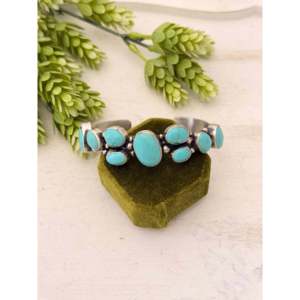 Bobby Johnson Kingman Fashion <b>Cuff</b> <b>Bracelet</b> Turquoise & Sterling <b>Silver</b> Cluster Design - Product Image 1