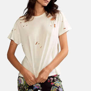 Camiseta de algodón de gran tamaño desgastado para mujer más vendida, camisetas de manga corta informales holgadas suaves con patrón impreso personalizado OEM - Product Image 4