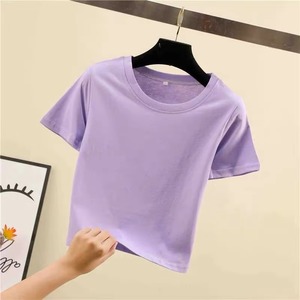 Camiseta corta con lazo frontal para mujer con manga corta mezcla de algodón elástico tela suave y transpirable ropa informal de verano de moda 2025 - Product Image 5