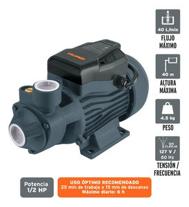 Bomba eléctrica periférica para agua Truper 1/2 HP, 127 V, 60 Hz, BOAP-1/2A2, color negro - Product Image 4
