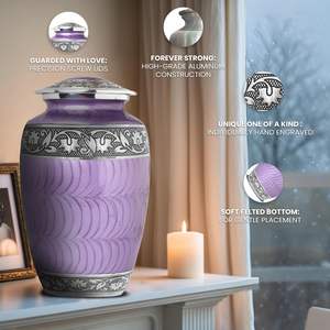 Set of 6 Purple Cremation Funeral Urns for Ashes for Women & Men Includes 1 Large Purple Urn with 4 <b>Small</b> Keepsakes & 1 <b>Necklace</b> - Product Image 2