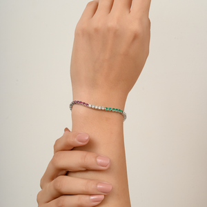 Bracelet de tennis en or blanc 18 carats de haute qualité pour femmes Style à la mode émeraude naturelle rubis diamant Design élégant pour les cadeaux de fêtes - Product Image 6