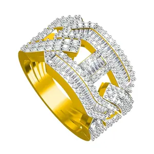 钻石定义戒指黄金男士天然长棍面包圆形钻石说唱歌手的选择工厂批发价10KT黄金