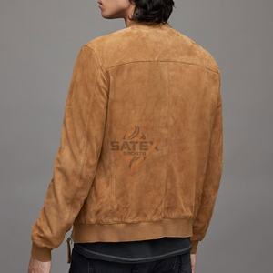 Chaqueta Ligera de Cuero Genuino de Vaca con Cuello Alto, Bordado Frontal, Estilo Urbano para Hombre, Cierre de Cremallera, Servicio Personalizado OEM - Product Image 2