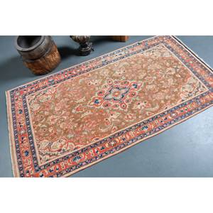 Alfombra turca Vintage clásica marrón Beige 3,3X6,5 pies diseño de retazos hecho a mano Material de lana látex forma Rectangular para cabecera - Product Image 2