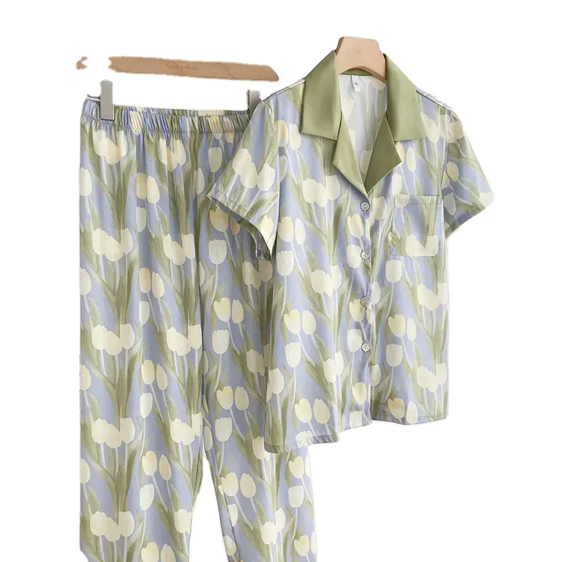 Conjuntos de pijama con pantalones de manga corta cómodos para mujer, trajes de noche para mujer, ropa de dormir, venta al por mayor