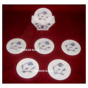 ชุดที่รองแก้วลายหินอ่อนสีขาวสำหรับตกแต่งห้องครัวดีไซน์ใหม่สำหรับช่างฝีมืออินเดีย - Product Image 1