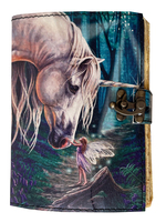 Ilustración astronómica hecha a mano de la Hada del unicornio impreso Wicca antiguo cuero genuino 100% cuaderno antiguo Metal C Lock