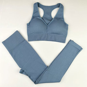 Conjunto de Yoga de 2 piezas de alto rendimiento para mujer al por mayor, sujetador de entrenamiento sin costuras a la moda, mallas, Frente personalizado, transpirable, respetuoso con el medio ambiente - Product Image 4