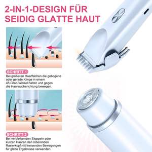 Afeitadora Eléctrica Doble Cabezal para Mujer, Uso en Seco/Húmedo, IPX7, 3 en 1, Recortadora de Bikini, Doble Cuchilla, Azul Claro, para Rostro, Piernas y Línea del Bikini, Lavable - Product Image 6