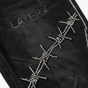 <b>Men</b> Midweight Black Straight High Waist Custom Rhinestone for Graphic <b>Baggy</b> Oversized Distressed Streetwear Y2K <b>Trousers</b> - Product Image 3