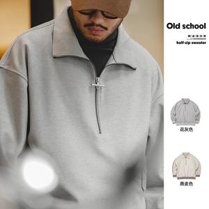2024 Winter Vintage Half Zip <b>Lightweight</b> Seamless Sweatshirts <b>Men</b> 120g Lapel Loose College Pullover - Product Image 3