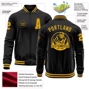 Bomber personnalisé noir et or Varsity Letterman Zipper Jacket Windbreaker Streetwear vintage Varsity Jacket pour hommes - Product Image 2