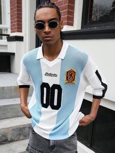 <span class=keywords><strong>Jersey</strong></span> Personalizado ODM para Hombre, Estilo Argentino, Rayas Azules y Blancas, Tejido Transpirable, Verano, Manga Corta, Talla Grande - Product Image 2