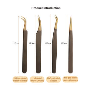 Pince à épiler professionnelle pour extensions de cils en acier inoxydable noir plaqué or, personnalisable avec logo, haute qualité, pour volume et pointe fine - Product Image 4