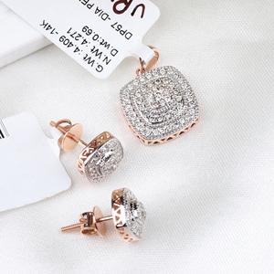 14K oro rosa diamante natural forma cuadrada colgante y pendientes conjunto joyería hecha a mano de las mujeres para la venta al por mayor - Product Image 4