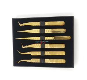 Pinzas de extensión de pestañas de volumen hechas a mano Pinzas de pestañas de punta de fibra Pinzas de pestañas Pakistán Venta al por mayor plasma Oro - Product Image 4
