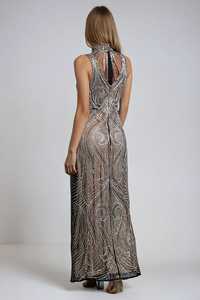 Robe de soirée d'été pleine longueur pour femmes élégantes, robes de cocktail respirantes en satin poly maille avec broderie de perles - Product Image 2