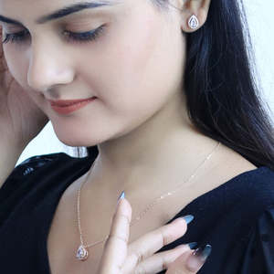 Ensemble de bijoux de luxe pour femmes, goutte d'eau en or rose, pour mariage/bijoux fins - Product Image 2