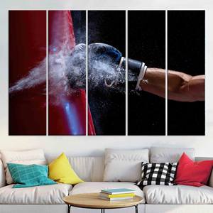 Arte en lienzo de boxeo: Impresión decorativa para pared de la sala de juegos con diseño de hombre en vidrio templado, JUEGO DE 5 LIENZOS - Product Image 1