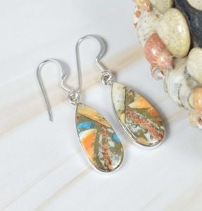 Oyster Cuivre Turquoise 925 Sterling Silver Gemstone Crochet Boucles D'oreilles Décembre Birthstone Bijoux Faits À La Main Poire Forme Gemme - Product Image 4