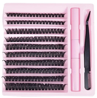 Set Bulu Mata Palsu Gaya Padat Tersegmentasi Eropa & AS 30D40D50D60D80D, Pita Plastik Hitam, 300 Rambut Sintetis
