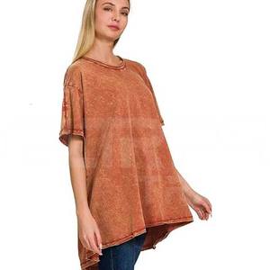 Camisetas de mujer de lavado ácido de alta calidad 2024, camiseta informal para mujer con hombros caídos, venta al por mayor, nuevo diseño de manga corta - Product Image 4