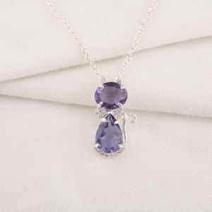 Colgante de Gato de Iolita, Plata de Ley 925, Joyería Animal Hecha a Mano, Lindo y Moderno, Collar de Alta Calidad con Certificado IGI, Elegante Regalo para - Product Image 3