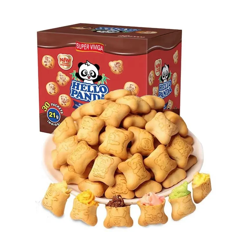 Yixinfoods Groothandel Oem Hello Panda Biscuit En Koekjes Met Jam Dier Vormige Crème Cracker Koekjes