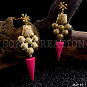 SOKU Women's <b>Gold</b> Plated Gemstone Statement Design Drop <b>Dangle</b> <b>Earrings</b> for Anniversary-SKU5647 - Product Image 1